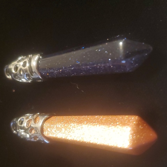 New 2pc Blue and Gold Sunstone Sandstone Long Point Pendants. - Picture 9 of 9